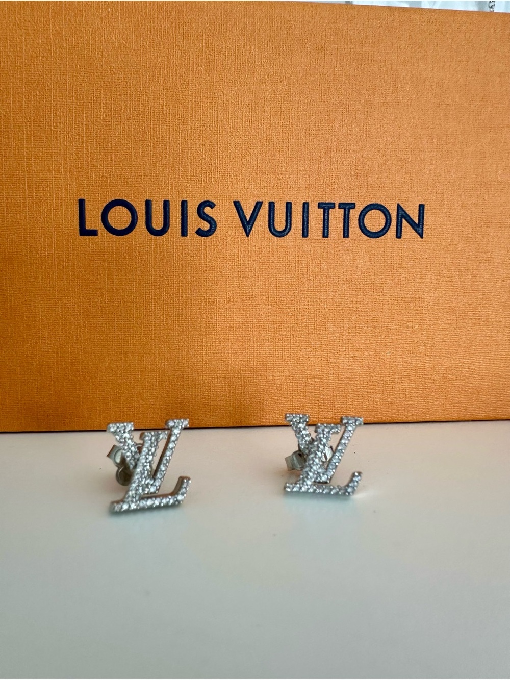 Louis Vuitton Silver Pavé LV Logo Stud Earrings